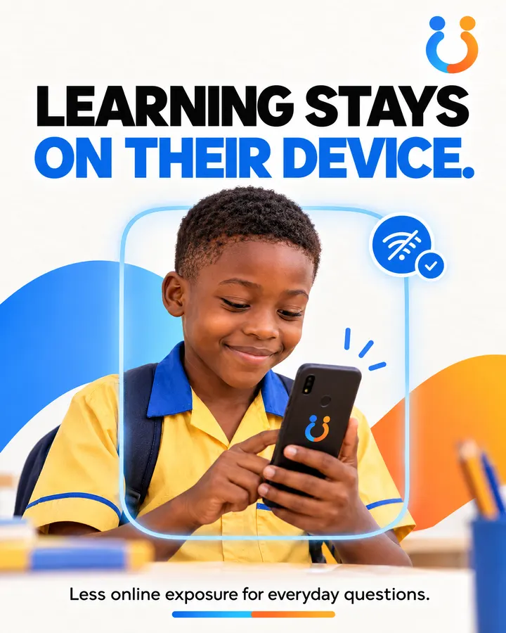 Learning stays on their device. Less online exposure for everyday questions.