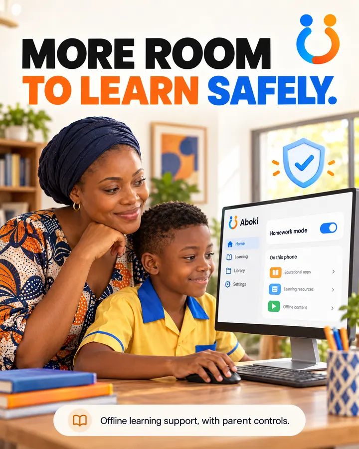 More room to learn safely. Offline learning support, with parent controls.